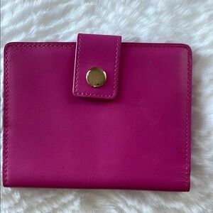 J Crew leather Women's Pink Leather Snap Wallet - Stylish Compact Organizer